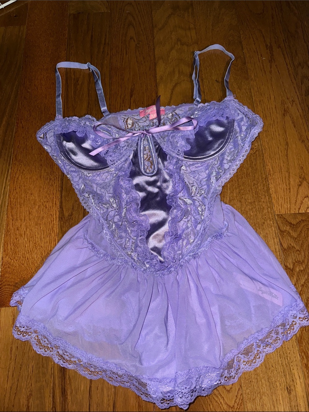 Sugarthrillz spoiled but not rotten Lavender Lace Satin Trim lingerie